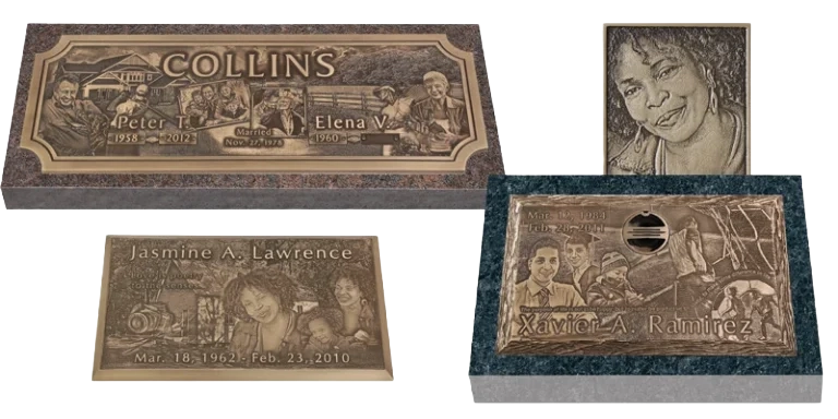 Line up of bronze memorial plates